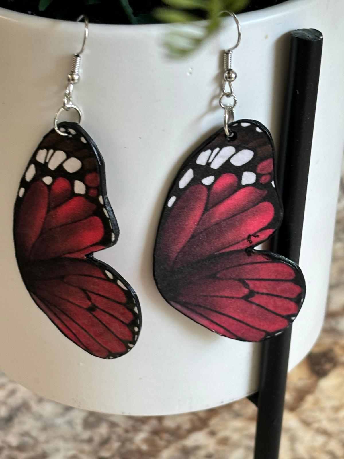 Handcrafted Red and Black Butterfly Earrings