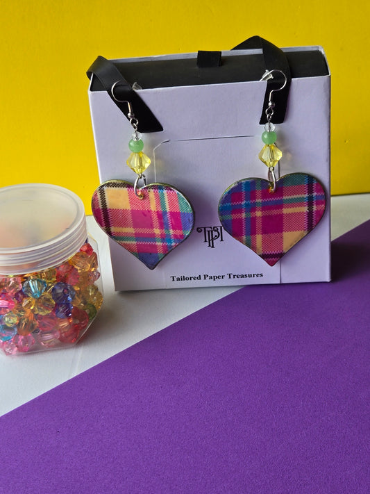"Spring Plaid" Heart Earrings