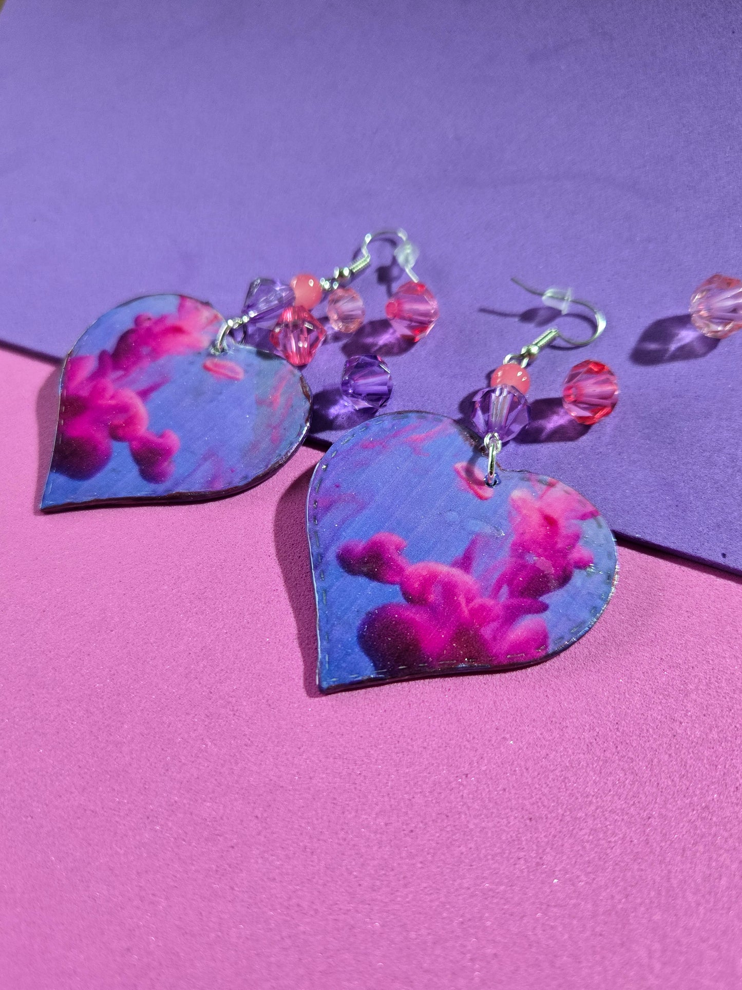 "Ethereal Purple Ink" Heart Earrings