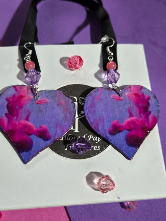"Ethereal Purple Ink" Heart Earrings