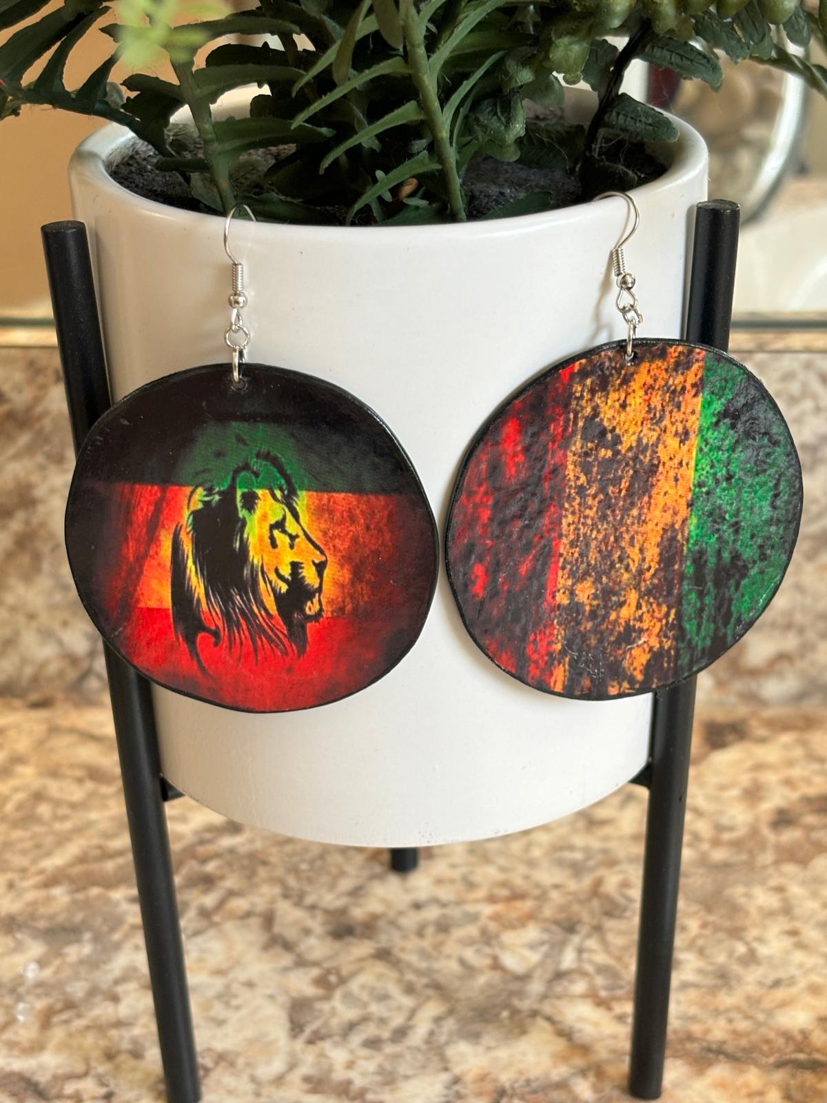 Vibrant Rasta Lion Earrings