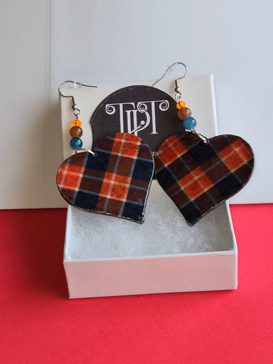 "Plaid Love" Heart Earrings