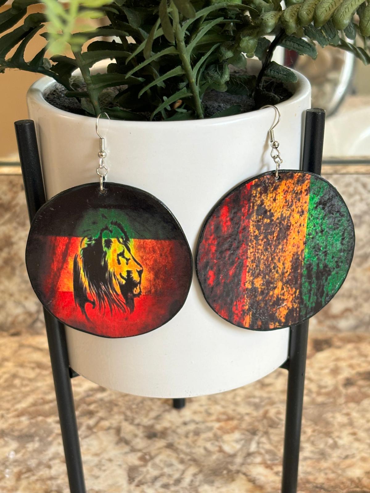 Vibrant Rasta Lion Earrings