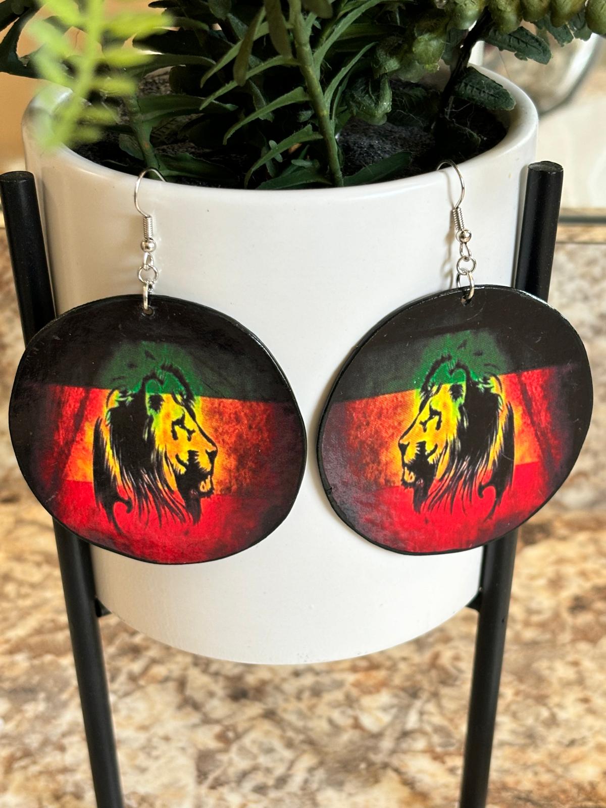 Vibrant Rasta Lion Earrings